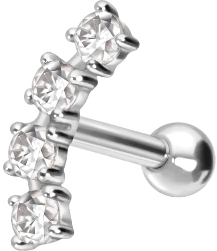 PIERCINGLINE Ohrpiercing 14 Gold Ohrpiercing 4 EINGEFASSTE MOISSANITE 585er Gold - Roségoldfarben, Schwarz, Goldfarben, Silberfarben