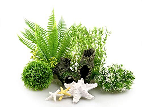 BEGONDIS Artificial Green Water Plants, Starfish Ornament Set, Fish Tank Aquarium Decorations, Made of Soft Plastic (starfish plant set 1)