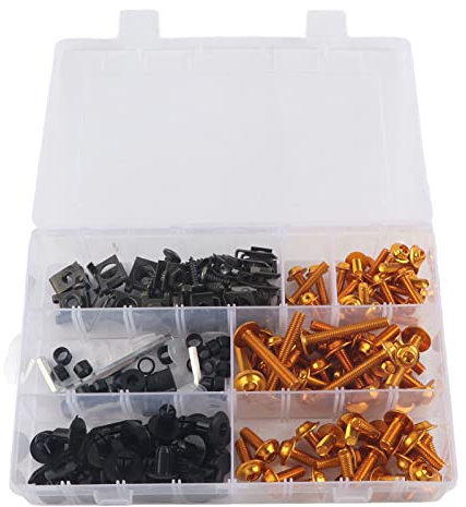 198 Stück Motorrad Verkleidungsschrauben Kit Golden, Universal M5 M6 Schrauben Set mit Muttern und Unterlegscheiben, für Geländewagen, Offroad, Sportbike und Motorrad