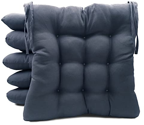 Pack de 6 Cojines para Sillas de Exterior e Interior Reversibles 40 x 40 x 7 cm, con Correas de Sujeción (Azul Marino)
