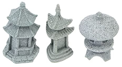 Cabilock 3pcs Miniature Fairy Garden Decoration - Japanese Pagoda Lantern Mini Statue Zen Garden Meditation Ornaments For Patio Micro Landscape Bonsai Decoration Grey