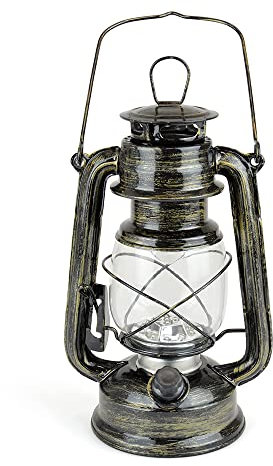 homelife for easy living Ottawa LED Storm Lamp with 15 Bright LED's / Carry Handle / Weatherproof Design / Variable Dimmer Settings / Energy Saving / Battery Operated - D1201AB - Antique Brass