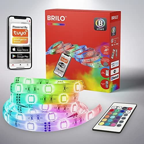 BRILONER – Smartes LED Band 5m, funktioniert mit Amazon Alexa, Wifi LED Strip, Bluetooth, RGB, App Steuerung, Flexband inkl. Fernbedienung, selbstklebend