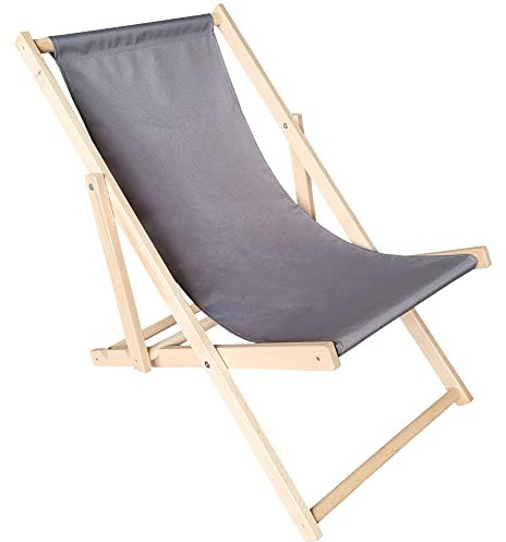 DILUMA | Liegestuhl Sunny Grau | Strandliege aus stabilem Buchenholz | 3-Fach verstellbare Relaxliege für Garten, Strand, Balkon, Camping | Klappbar, Leicht, Bis 120kg