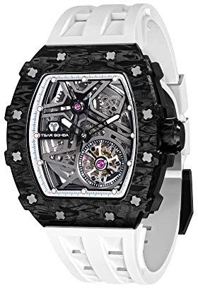TSAR BOMBA Uhren Herren Armbanduhr Herren Luxus automatik Uhr Herren Kohlefaser Tonneau Analog Herren Uhr Großes Ziffernblatt Leuchtende Wasserdicht Klassische männer Uhr Geschenke für männer