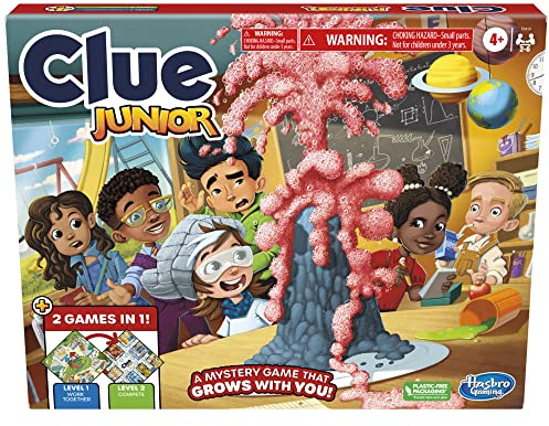 Hasbro Gaming Clue Junior Game, 2-Sided Gameboard, 2 Games in 1, Clue Mystery Game for Younger Kids Ages 4 and Up, Kids Games for 2 to 6 Players