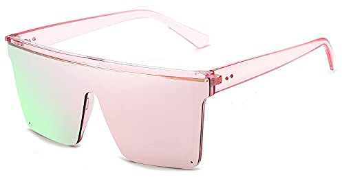 Oversized Occhiali da Sole da Donna Uomo Vintage Quadrato Flat Top Occhiali da Sole Protezione UV400 Mirrored Rosa