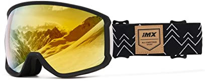 IMX RACING Peak Skibrille Snowboardbrille | Dreilagiger Schwamm | DualLens | Kratzfest Anti Fog und UV Beschichtung | Breitband mit Silikondruck