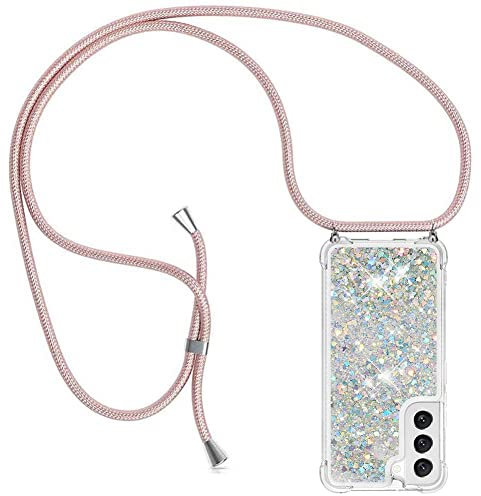 YuhooTech Collier pour Samsung Galaxy S23+ / S23 Plus Coque Glitter Quicksands étui de téléphone avec Cordon, Tour de Cou Lanière en Corde Housse pour Smartphone Lanyard Case - Cover Necklace Stylée