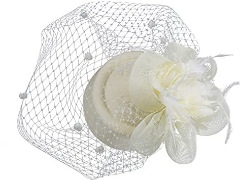 COSFAN Bandeau de Plumes pour Femmes des années 50, Barrette en Maille pour Visage avec Plumes, Accessoires de Cheveux pour Cocktail, thé, Mascarade