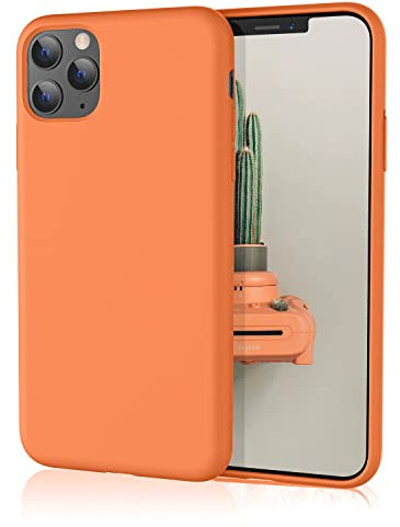 HiiVeet Silicone Case Compatible with iPhone 11 Pro Case 5.8 Inch, Soft Ultra Slim Protective Shockproof Liquid Silicone Phone Case with Anti-Scratch Microfiber Lining,Papaya Yellow