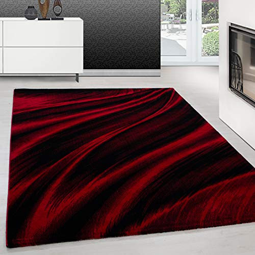 Teppium Moderner Kurzflor Teppich Wohnzimmer 140 x 200 cm Rot - Flauschiger Teppich Waschbar, Abstrakt Wellen Design, Pflegeleicht, Weich - Ideal für Schlafzimmer, Esszimer und als Küchenteppich