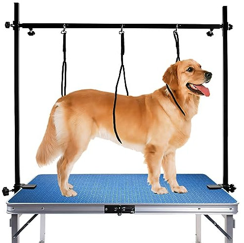 Kalolary 35.5in Dog Grooming Arm, H-Shape Pet Grooming Table Arm with Clamp Loop Noose No Sit Haunch Holder, Width & Height Adjustment Grooming Arm for Large Medium Small Dogs