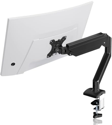 Suptek Single Monitor Arm Gas Spring, Monitor Arm Desk Mount for 13-35 inch Monitors up to 9kg, Tool Free Height Adjustable Screen Arm with Tilt Swivel Rotation, VESA 75/100mm, C-clamp/Grommet Options