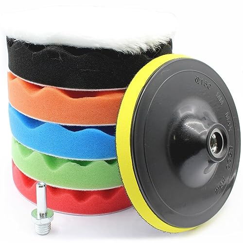 Set 8 Tlg 180 mm Polierset Polierschwamm Polierpad Polierscheibe Klettverschluss Auto Polieraufsatz Polierteller für Winkelschleifer Poliermaschine und Akkuschraber