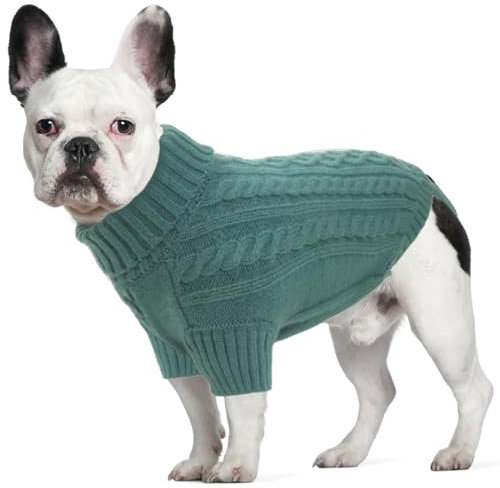 LiebeDD Hundepulli - Kuschelig Hundepullover Mittelgroße Hunde mit Beinschlaufe, Rollkragen Strick Pullover Hund Pullis für Französische Bulldogge Dackel Rehpinscher Teddy (Türkis M)