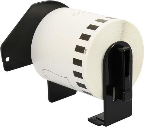 Double Dragon DK-22251 Endlosetikettenrolle, 62mm(B) x 15,24m(L) | Rot- und Schwarzdruck auf Weiß | Kompatibel mit Brother P-Touch QL-800, QL-810W, QL-820NWB | Inklusive Halter