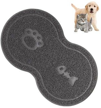 Tapis de Nourriture pour Animaux de Compagnie - Gris 45 x 26 cm - Antidérapant pour Chats et Chiens - Convient pour Aliments Humides et Secs