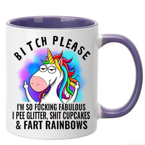Bitch Please I'm So Fucking Fabulous Funny Unicorn Mug - 11 oz Ceramic Coffee Cup (Purple)