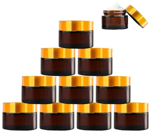 SuQurtom Lot de 10 boîtes vides en verre ambré - 20 ml - Pour crème - Rechargeables - Pour cosmétiques, crèmes, lotions, huiles essentielles et pommades