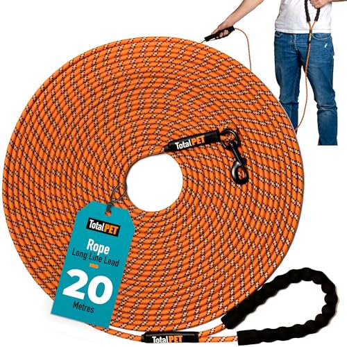 Total Pet Rope Training Lead for Dogs - Long Line Dog Lead for Training Recall & Commands at Distance W/Control Handle (20m)