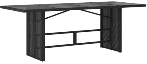 vidaXL Table de Jardin Dessus en Verre, Table à Manger, Table de Repas, Meuble de Patio Terrasse Extérieur, Moderne, Noir Résine Tressée