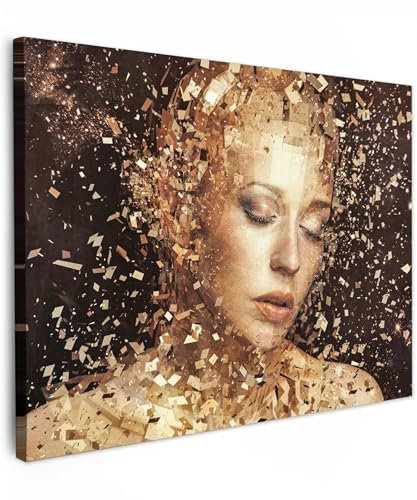 MuchoWow© Wandbilder 80x60 cm Schlafzimmer Home Deko Wohnung Bild Wohnzimmer Fotoleinwand Wand Bilder Leinwand Wall Decor Frau - Gold - Porträt - Kunst - Luxus
