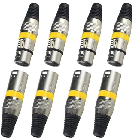 3-poliger XLR-Anschluss, XLR-Kabelanschluss männlich und weiblich für DMX-Signalkabel oder Audio-Mixer-Mikrofonanschluss (Metallgehäuse, 4 Sätze gelb)