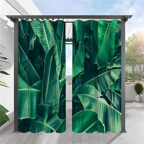 SYHIEGO Blatt Vorhang Outdoor Grün Vorhänge Wasserdicht 2er Set Outdoor Vorhang mit Ösen Wetterfest Vorhang Pavillon Outdoor Gardinen für Balkon Terrasse,213x260cm