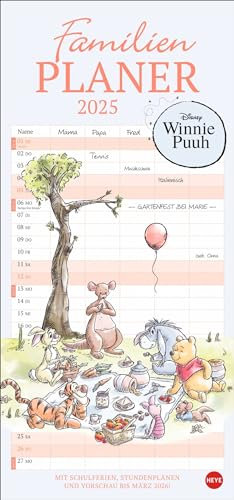 Winnie Puuh - Familienplaner 2025 - Heye-Verlag - Mit 5 Spalten, Schulferien und Stundenplänen - 21 cm x 45 cm
