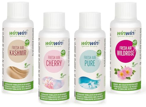 winwinCLEAN® 4 x 100ml Veganes Raumluftdeo I Luftreinigungs-Konzentrat I Für Luftreiniger, Air Purifier & Raumluftreiniger mit Wasserfilter I Entfernt Pollen, Staub, Tierhaare, Schimmel, etc.