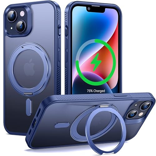 Supdeal Magic Stand Hülle für iPhone 13/iPhone 14, Kompatibel mit MagSafe, 360° Drehbarer Ringständer Schutzhülle, Stoßfeste Griffige Handyhülle Magnetisch Matte Cover Case, 6,1, Blau