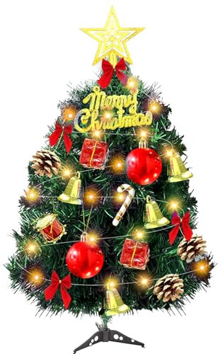 Mini Weihnachten Dekoration, DIY Weihnachtlicher Baumschmuck, 14 Stück Mini Weihnachtskugeln Set, Mini Weihnachtsbaum Deko Gehören LED-Leuchten, Kleine Christbaumkugeln Tannenzapfen Glocken Deko