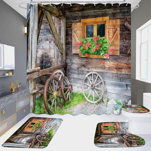 Badezimmermatte Braune Holzmaserung Bad Teppiche Set 3 Teilig,rutschfeste Bath Mat(50x80cm)+U-Typ Wasseraufnahme Badmatte+Schnelltrocknend Badezimmerteppich