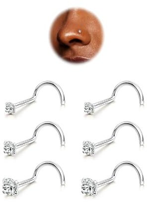 BodyBonita 6pcs Piercing Nez - Anneaux de Nez Tire-Bouchon Acier Chirurgical 316L 22G Piercing de Nez à Tige 1.5/2/3 mm CZ Argtée Vis Anneaux de Nez Clous Piercings de Narine Bijoux Femmes Hommes