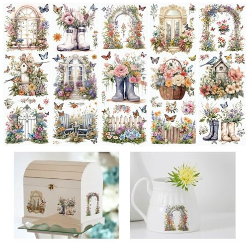 WANDIC 5 Stück Blumen-Motiv-Aufkleber, Fenster- und Landschaftsaufkleber, Schmetterlings-Aufkleber für Geschenkverpackung, DIY, Scrapbooking, Alben, Möbel, 10 x 30 cm