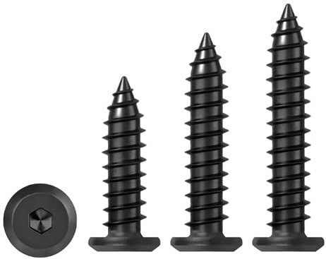 Qrity 20 Pièces Vis Autotaraudeuses à Tête Plate M6x40mm Vis à Bois à Six Pans Creux, pour Plastique Bois Métal, Noir