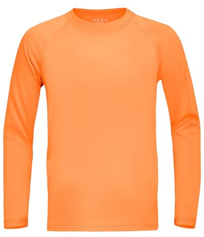 RIKUAOU Boys UPF 50+ Rash Guard Swim Shirt, Kids Youth Long Sleeve Sun Protection UV Rashguard Shirts for Water Surfing Beach Orange
