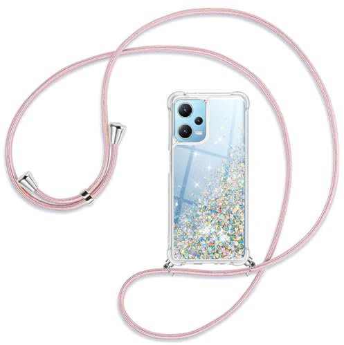Ptny Schutzhülle mit Lanyard kompatibel mit Xiaomi Redmi Note 12 5G, Glitter Treibsand Flüssigkeit, mit Schultergurt verstellbares Schlüsselband, für Xiaomi Redmi Note 12 5G