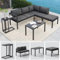 Melko Aluminium Essgruppe Set Ecklounge mit Hocker und Beistelltisch | wetterfest und rostfrei | Sitzgruppe variabel aufstellbare Elemente extra Dicke Wasserabweisende Kissen Sitzecke Outdoor