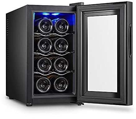 PPXCZZ Small Thermostatic Wine Refrigerator, 8-Bottle Capacity, Adjustable Temperature 12-18°C, LED Touch Screen, Quiet Operation with Glass Door
