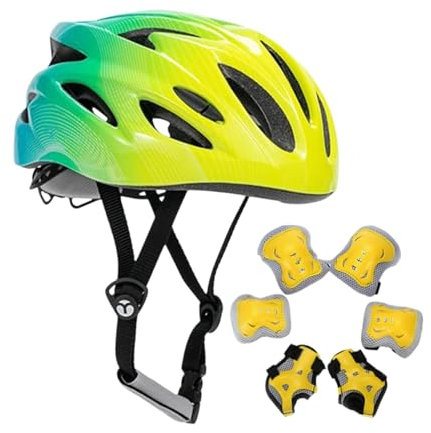 Gralara Set di Caschi da Bici per Bambini con Ginocchieri, Guardie di Palme E Pad, Circonferenza della Testa Regolabile, Caschetti per Bambini per Skateboarding Bicicletta Scooter, Verde