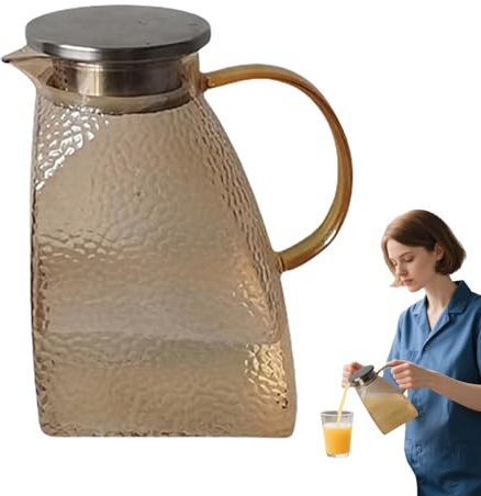Large Glass Pitcher, Hammer Pattern Water Kettle, 1.5l Splash Proof Beverage Pitcher for Hot and Cold Drinks, Milk, Juice, Kitchen, Fridge Door, Hosting, Party, Outdoor Use