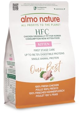 Almo Nature HFC Our Best Kitten - Dry Kibble for Kittens - Fresh Chicken, Monoprotein - Human Grade, Gluten Free, for Balanced Growth - 300g