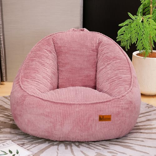 UODERS Bean Bag Chair for Teens & Kids, Corduroy Sofa Chair with Handle for Reading, Gaming, Cute Boneless Beanbag Sofa with Foam Filling, Floor Couch for Living Room & Bedroom(Pink-M)