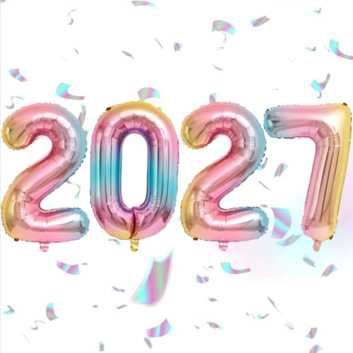 Koboko Silvester Deko 2027 Luftballon Bunt, 32 Zoll Happy New Year 2027 Ballons, Silvester Deko 2027 Glitze Luftballons, Neujahr Deko Folienballon 2027, Deko 2027 Neujahr Ballon Set, 2027 Deko Party
