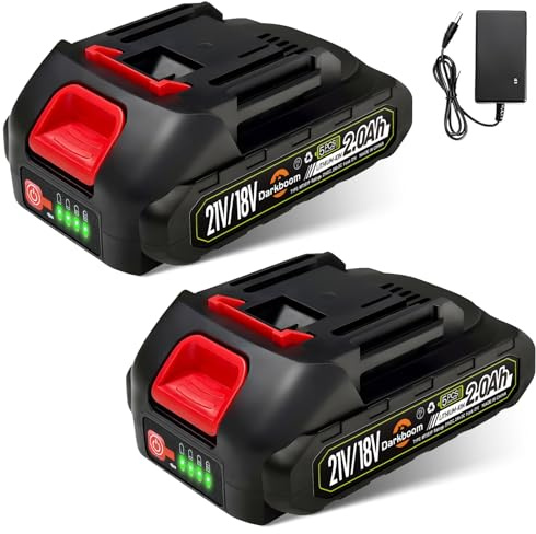 Lot de 2 batteries 21 V 2,0 Ah pour outil électrique, indicateur de charge, batteries pour taille-haie, tondeuse à gazon, souffleur, débroussailleuse, aspirateur, nettoyeur haute pression