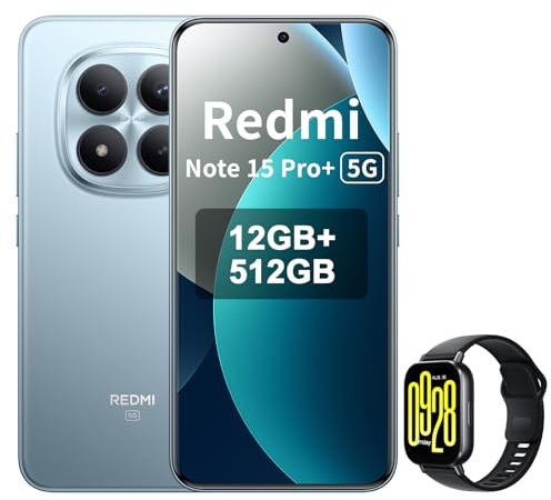 XIAOMI REDMI Note 15 Pro+ 5G Smartphone - 12+512 GB, 6.83 AMOLED Display, 1.5 K AMOLED Screen, Snapdragon 7s Gen 4, 200 MP, Camera, blu ghiacciaio, incluso Smart Watch