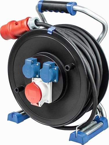 as - Schwabe Xperts CEE Kabeltrommel 30m H07RN-F 5G2,5, IP44 Außen mit 2 Schutzkontaktsteckdosen, 1x CEE 400V 5-polig, Thermoschutz, Made in Germany