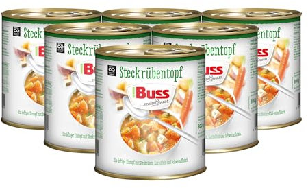 Buss klassischer Steckrübeneintopf - Deftiger Suppentopf mit Kartoffeln und Schweinefleisch - Lang haltbare Fertiggerichte zum Aufwärmen in Mikrowelle & Topf - 6 x 800g